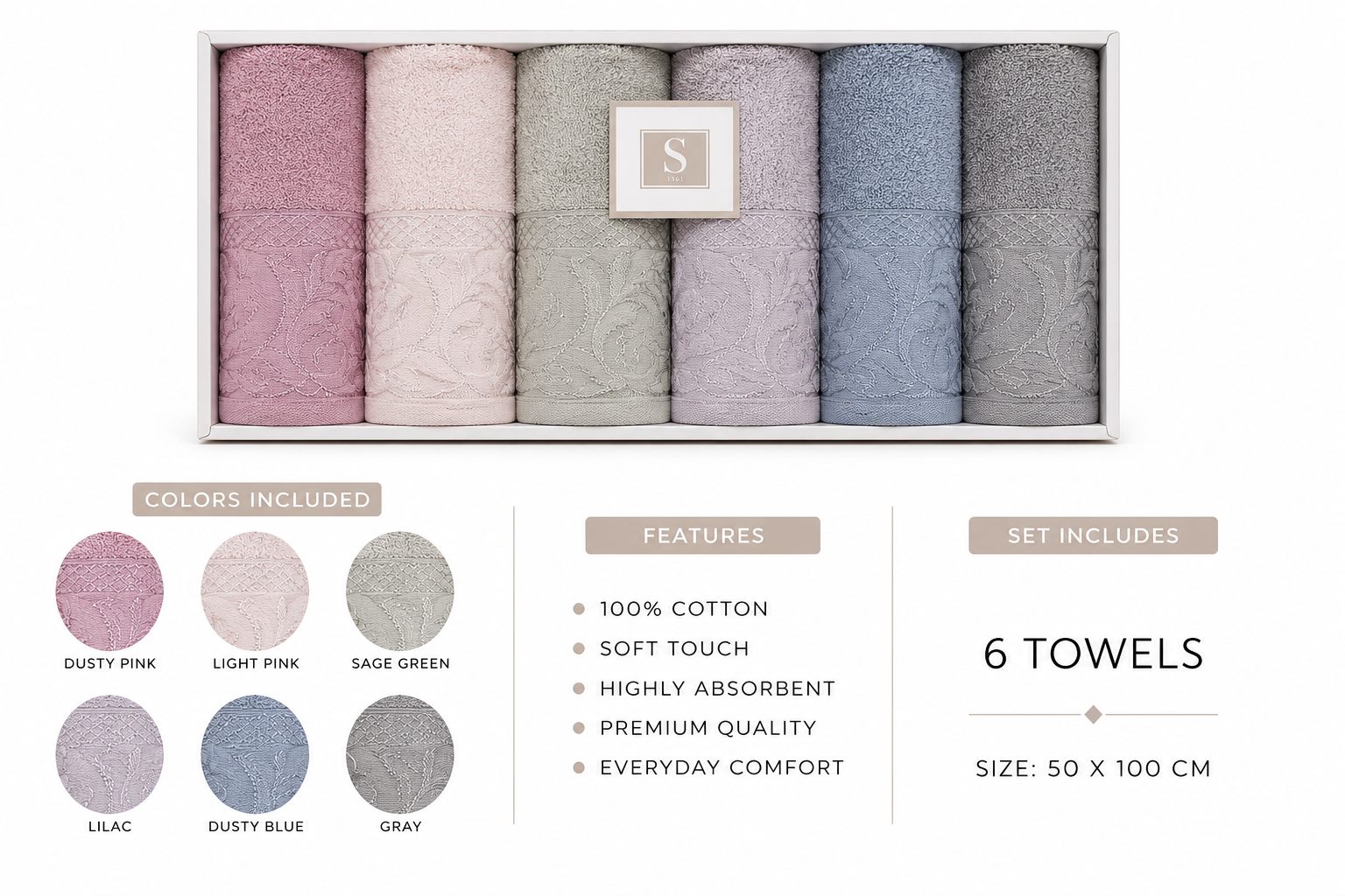 El Shafey Towels 6 Pieces T-04