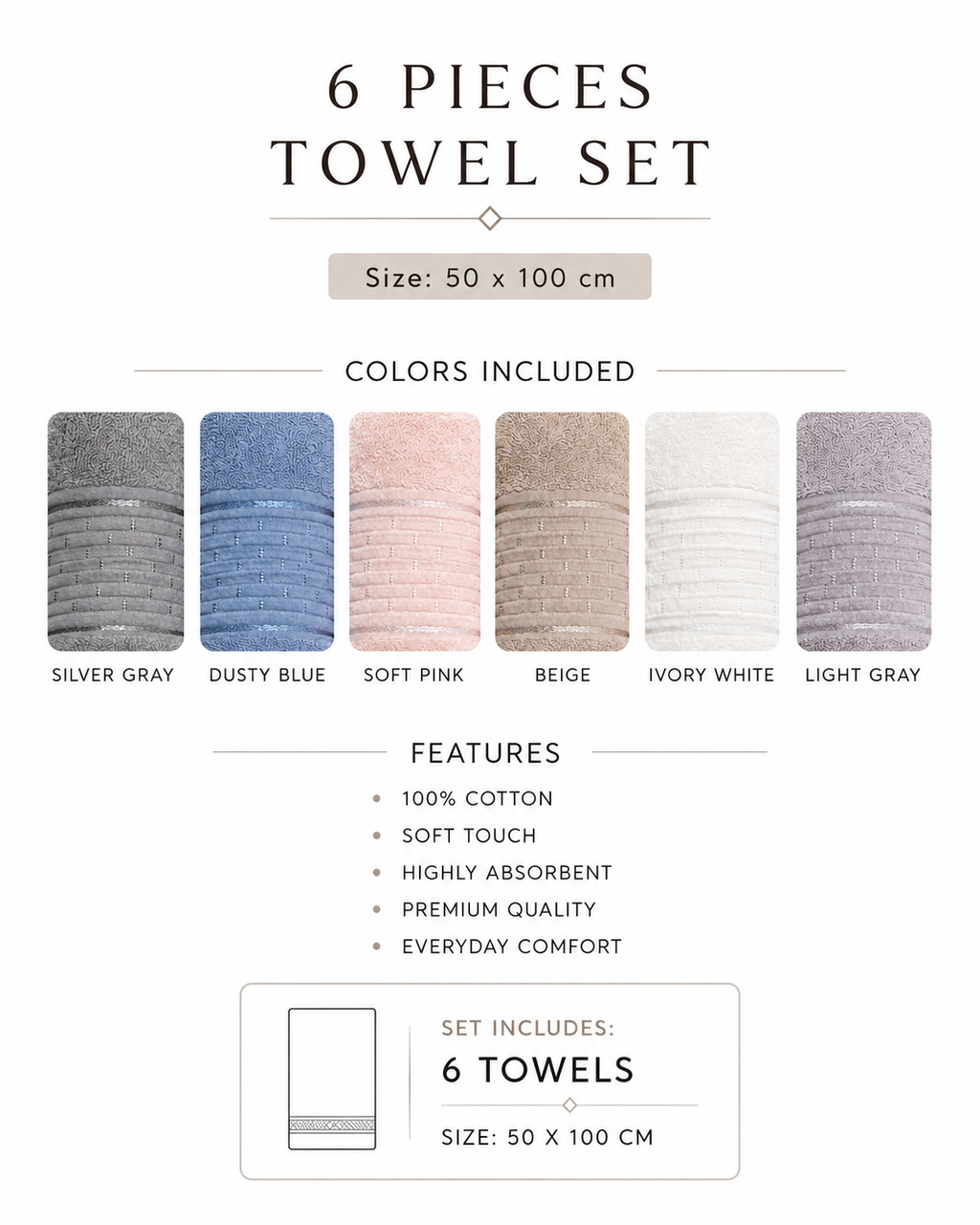El Shafey Towels 6 Pieces T-03